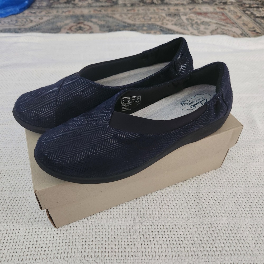 Clarks Cloudsteppers Sillian Jetay Navy Blue Herringbone Loafers 8.5 M